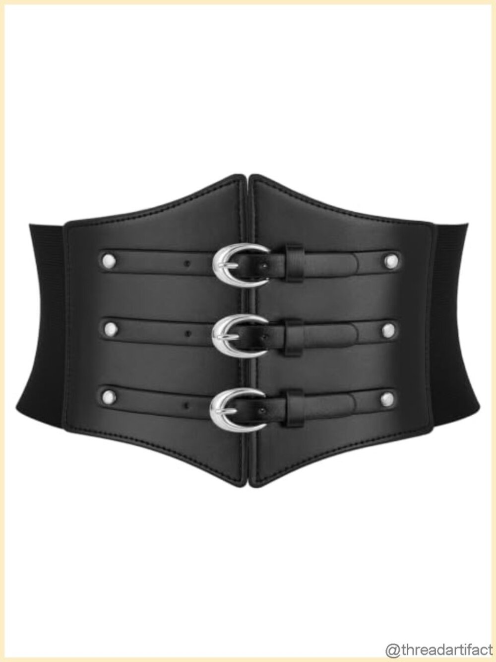 Women's Wide Elastic Corset Belt PU Leather Gold Buckle Waist